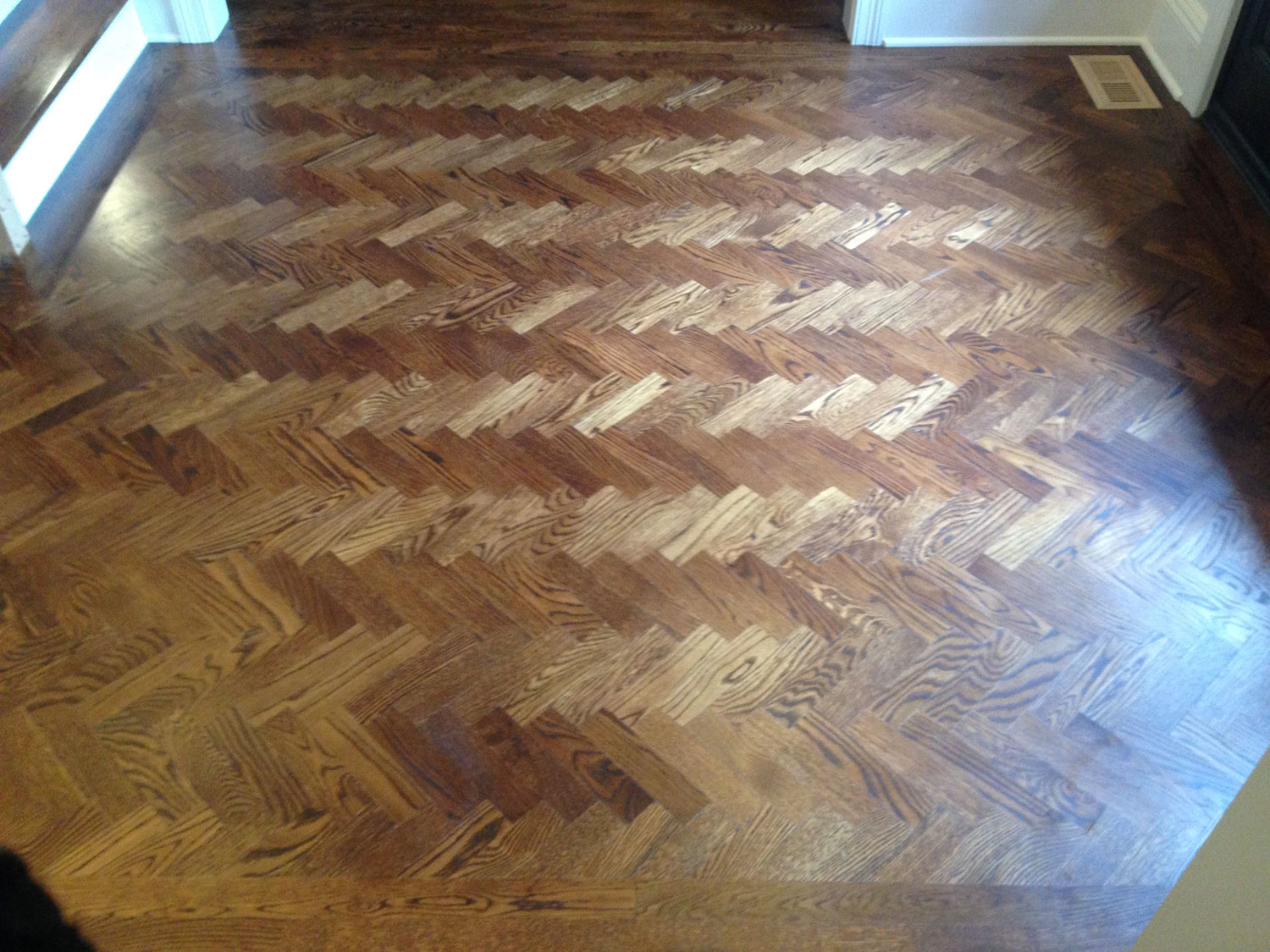 Herringbone hardwood floor detail