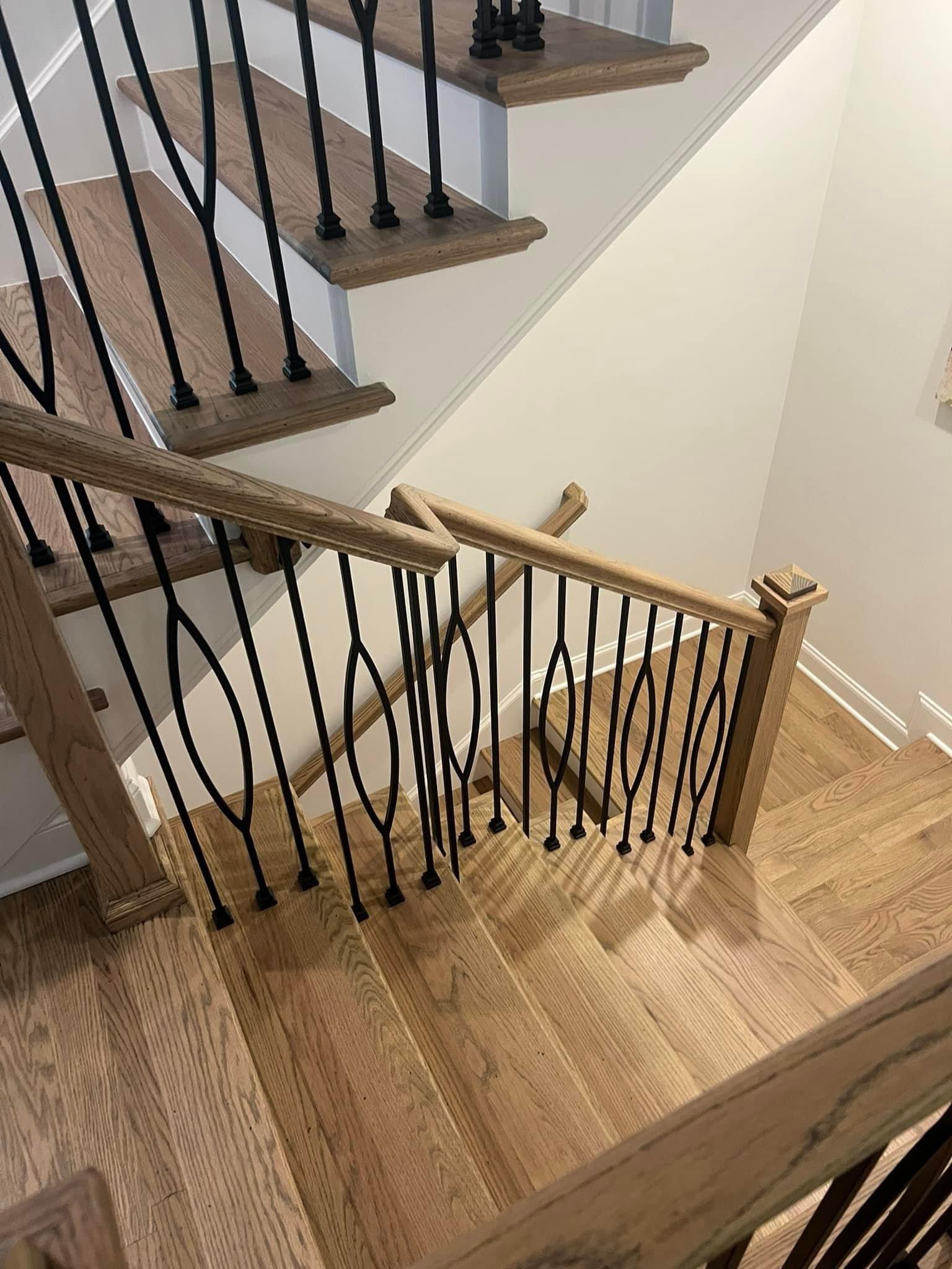 Custom hardwood staircase with matching treads